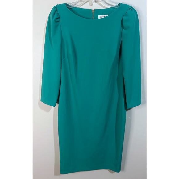 Calvin Klein Green Long Sleeve Sheath Dress Size 6 - Picture 1 of 9